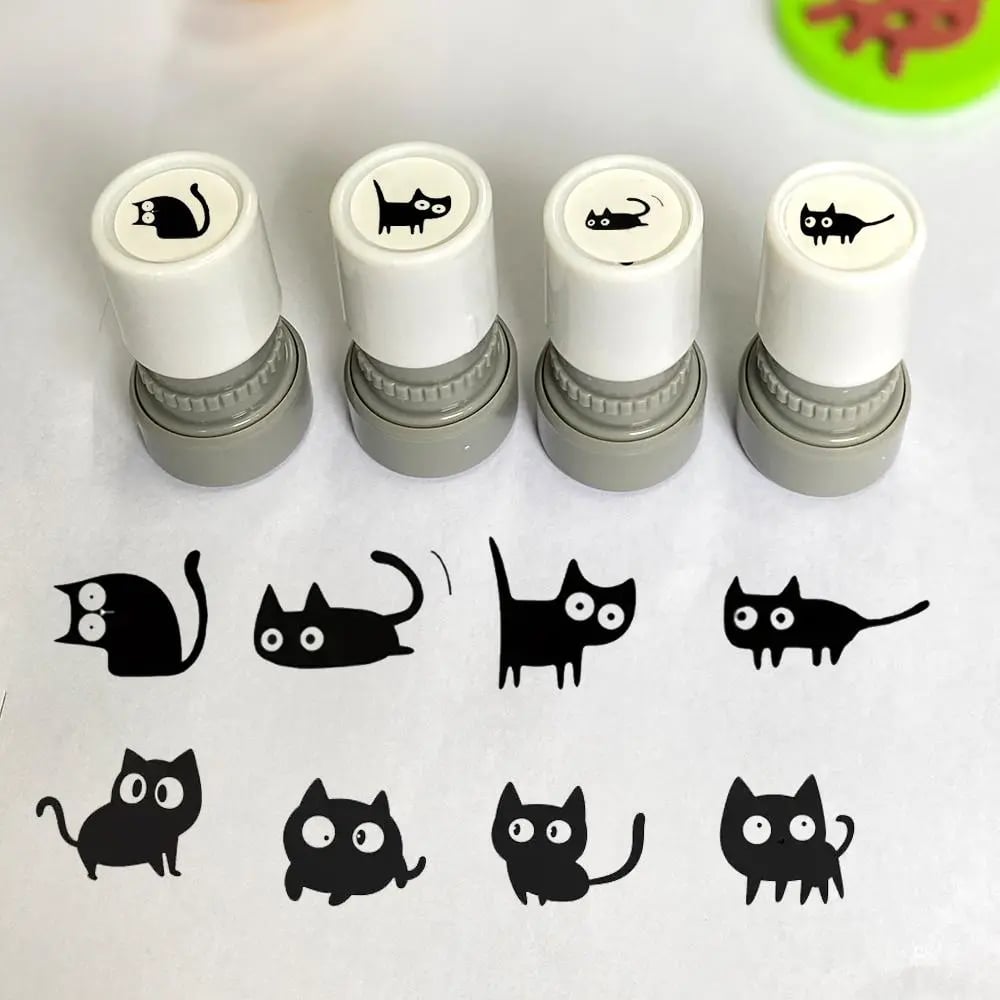 🔥Last Day - 49% OFF 🎁Cat Pattern Stamp, 5 Counts/set Round Self-inking Stamp