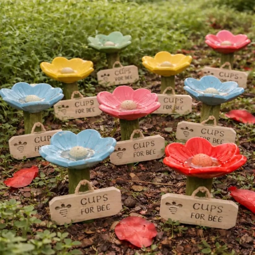 🌸🐝Flower-Shaped Ceramic Bee Watering Station