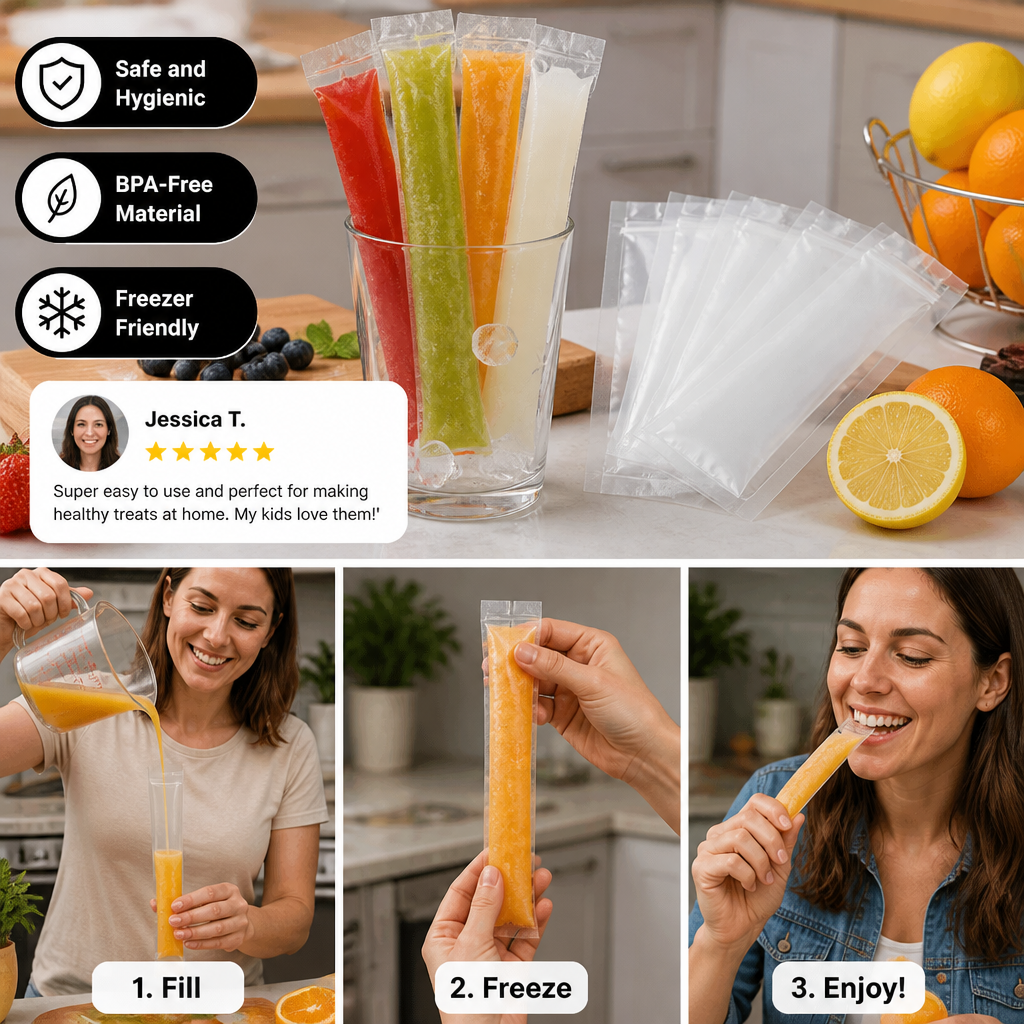 ✨Practical DIY Ice Pop Bags – Self-Sealing Disposable Molds for Homemade Ice Sticks