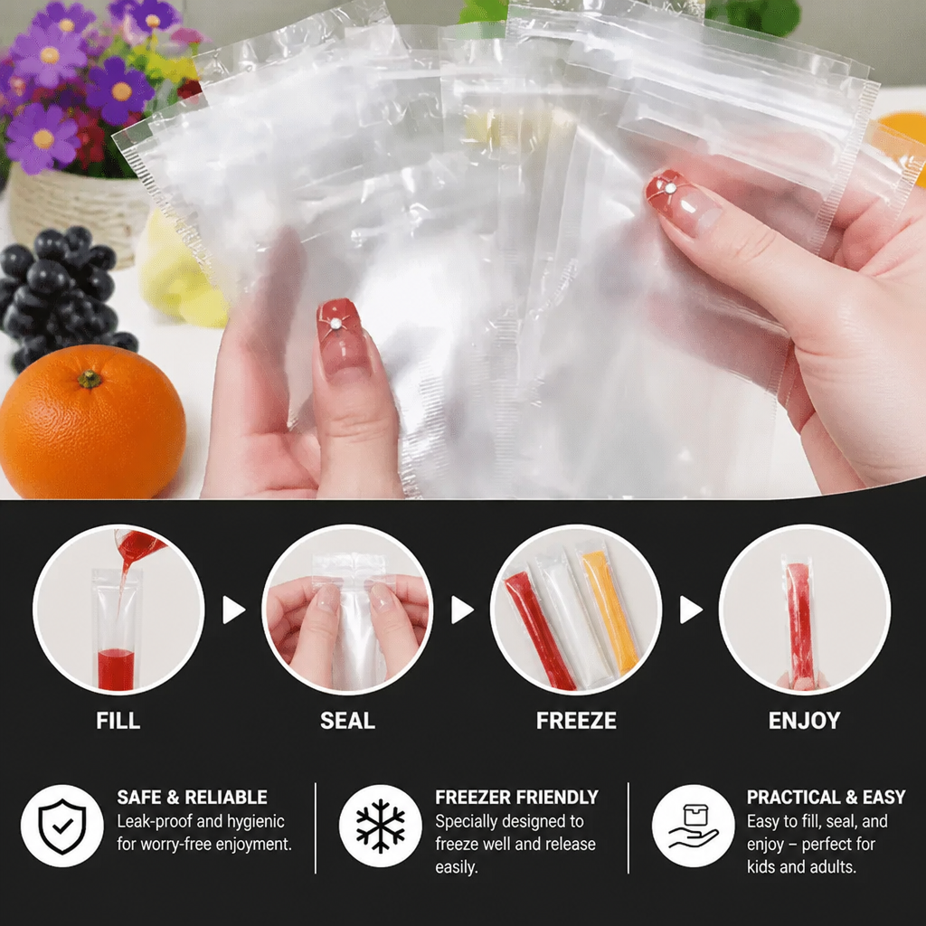 ✨Practical DIY Ice Pop Bags – Self-Sealing Disposable Molds for Homemade Ice Sticks